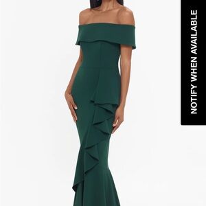 Betsy & Adam Strapless Emerald Gown